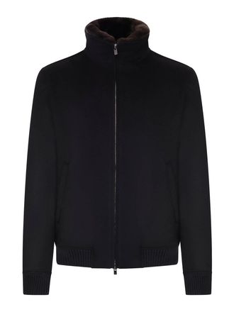 Nome Cashmere Bomber Jacket With Fur-Effect Collar