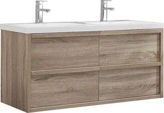 Vente-Unique Mueble de ba&ntilde;o flotante con lavabo encastrable - Color natural claro - 120 cm - QUADRA