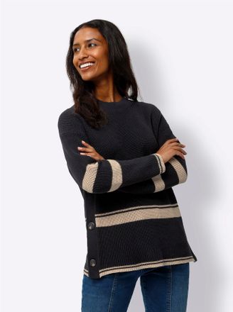 Heine Strickpullover HEINE Pullover, Damen, Gr. 36, schwarz, 100% Baumwolle, gemustert, gestreift, mehrfarbig, Pullover Strickpullover