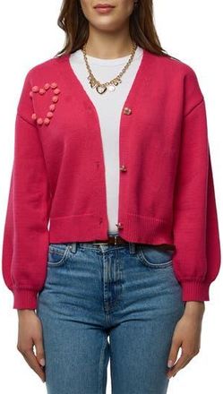 Saachi Stiched Heart Crop Cardigan in Hot Pink at Nordstrom Rack