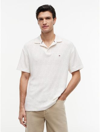 Tommy Hilfiger Mens Classic Fit Textured Jacquard Polo - White - XL