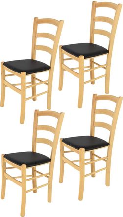 Tommychairs Tommychairs 4 Sillas Venice En Haya Color Natural, Asiento Polipiel Negra