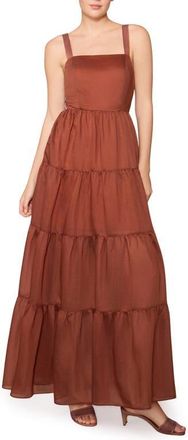 Melloday Tiered Satin Maxi Dress in Rust at Nordstrom, Size X-Large