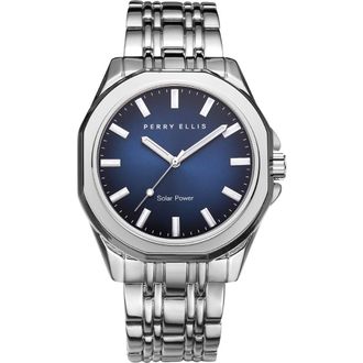 Perry Ellis Solar Powered 3-Hand Quartz Bracelet Watch, 41mm in Silver at Nordstrom Rack