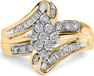 House of Brilliance 10K Yellow Gold 1/2 cttw Diamond Cluster Cocktail Ring at Nordstrom, Size 7