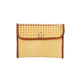 Adornia Rust Brown Edge Rattan Bamboo Clutch with Removable Strap
