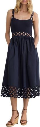 Reiss Rita Cutout Sleeveless Midi Dress in Navy at Nordstrom, Size X-Small