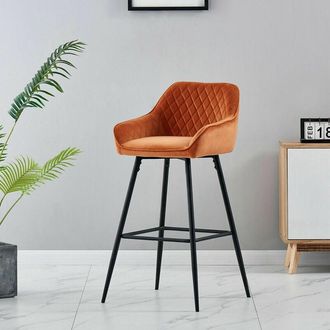 Ainpecca 1X Orange Breakfast Bar Stools Velvet Padded Seat Kitchen Pub Bar Chairs Home uk - Ainpecca