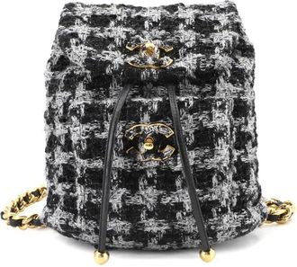 Chanel Black Gray Tweed Leather Backpack (Pre-Owned)