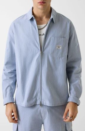 Guess Zip Front Stripe Shirt in Daring Ocean/White at Nordstrom, Size Xx-Large