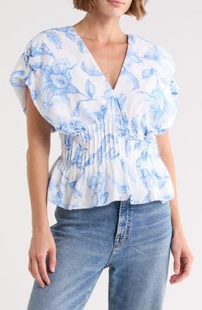 Parker Floral Short Sleeve Pleated Peplum Top in Lucent White at Nordstrom Rack, Size 10