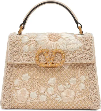 Valentino Garavani Mini Vsling Embroidered Moir&eacute; Top Handle Bag in White/Cream at Nordstrom
