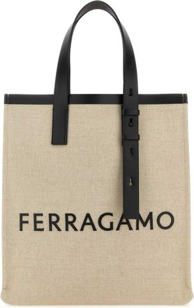 Ferragamo Beige logo-lettering canvas tote bag