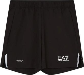 Emporio Armani Shorts met logo-print - Heren - Strandmode - Zwart - M - Polyester - Badmode