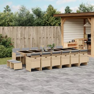 vidaXL Set Comedor De Jard&iacute;n 17 Pzas Con Cojines Rat&aacute;n Sint&eacute;tico Beige Vidaxl