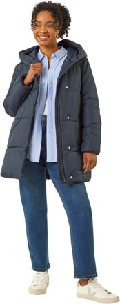 Roman Womens Petite Hooded Quilted Puffer Coat - Navy - Size 12 UK