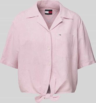 Tommy Jeans Relaxed Fit Hemdbluse aus Baumwoll-Leinen-Mix in Hellrosa, Gr&ouml;&szlig;e XS