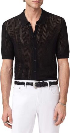 John Varvatos Ginsberg Herringbone Cotton Blend Sweater in Black at Nordstrom, Size Large