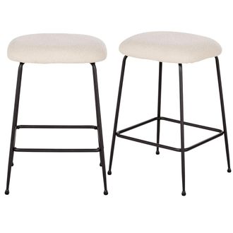 Maisons du monde Set de 2 taburetes de tela de rizo crudo y acero negro, 65 cm
