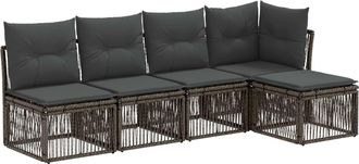 vidaXL Conjunto De Sof&aacute;s De Jard&iacute;n 5 Uds. Gris Rat&aacute;n Sint&eacute;tico Vidaxl