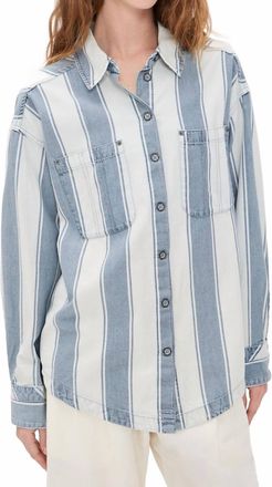 Free People Crossroads Stripe Button Down Shirt In Indigo Combo