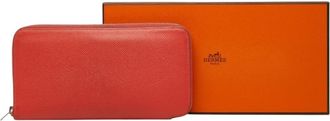 Herm&egrave;s Silkin Red Color Epsom Leather Long Wallet (Bi-Fold) (Pre-Owned)