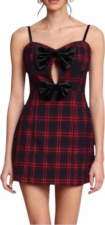 Avec Les Filles Plaid Velvet Bow Keyhole Mini Dress In Red/black