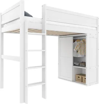 STILVORA Cama Alta Cama Individual Con Armario, Compartimento De Almacenaje Y Espacio Inferior 90&times;200 Cm, Sin Colch&oacute;n