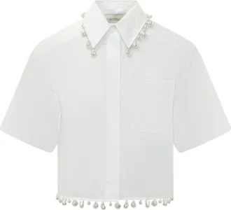 Sportmax White Embellished Short Sleeves Shirt