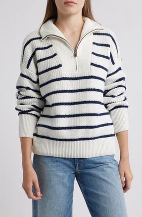 Faherty Mariner Stripe Quarter Zip Sweater in Egret Multi at Nordstrom Rack, Size X-Large