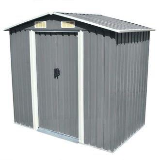Berkfield Home Garden Storage Shed Grey Metal 204x132x186 cm | Size: 204 x 132 x 186 cm