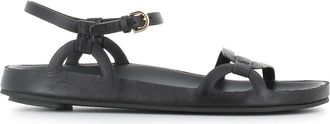 Del Carlo 12110Natur - Dames - Sandalen - Zwart - 39 EU - Leer - Schoenen