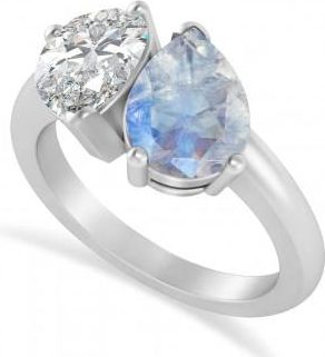 Allurez Pear/Pear Diamond & Moonstone Toi et Moi Ring Platinum (4.00ct)