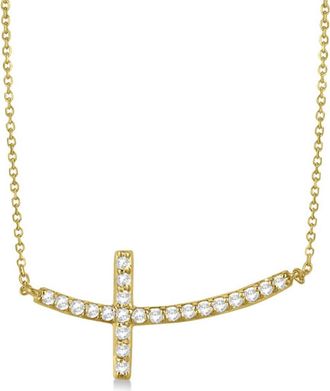 Allurez Diamond Sideways Curved Cross Pendant Necklace 14k in 0.50Ct,yellow Gold at Nordstrom, Size 18