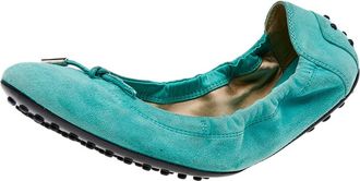 Tod's Tods Mint Green Suede Bow Scrunch Ballet Flats