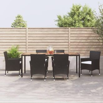 Berkfield Home 7 Piece Garden Dining Set with Cushions Black Poly Rattan