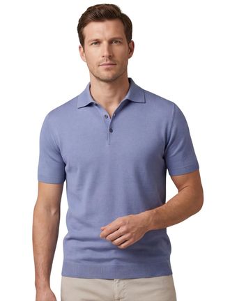 Thomas Maine polo blauw lyocell korte mouw