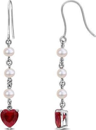 Delmar Sterling Silver Cultured Pearl & Lab Grown Ruby Heart Drop Earrings at Nordstrom Rack