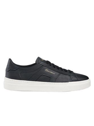 Santoni Low-Top Black Leather Sneakers With Gold Accents