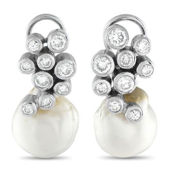 Luxury Bazaar 18K White Gold 2.50ct Diamond and Pearl Earrings MF22-090225