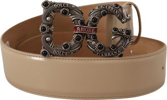 Dolce & Gabbana Beige Leather Silver Logo Buckle Amore Womens Belt