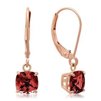 MAX + STONE Solid 10K Yellow, White or Rose Gold 6mm Cushion Cut Gemstone Dangle Earrings