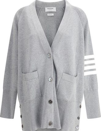 Thom Browne Womens Oversized Cardigan 4bar Stripe Detail - Grey Cotton - Size EU 38 (Womens)
