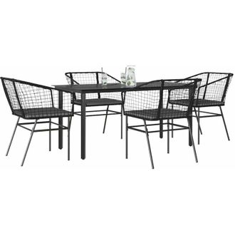 vidaXL Juego De Comedor Jard&iacute;n 5 Piezas Cojines Rat&aacute;n Sint&eacute;tico Negro Vidaxl