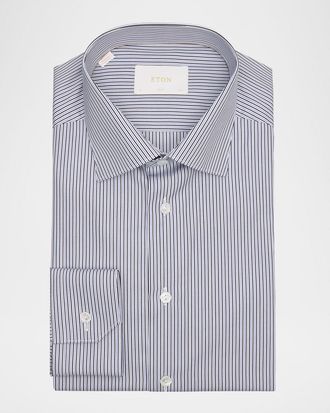 Eton Mens Slim-Fit Stripe Elevated Organic Cotton Dress Shirt