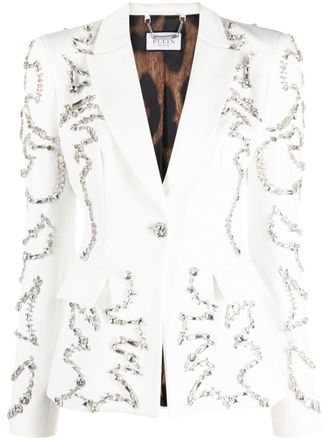 Philipp Plein crystal-embellished single-breasted blazer - White