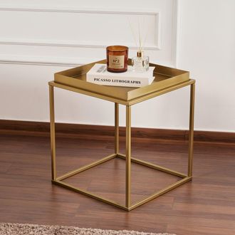 Dmora Mesa De Centro Lorsica, Forma Cuadrada, Tablero De Metal, Color Dorado, 45x45x52h Cm Dorado