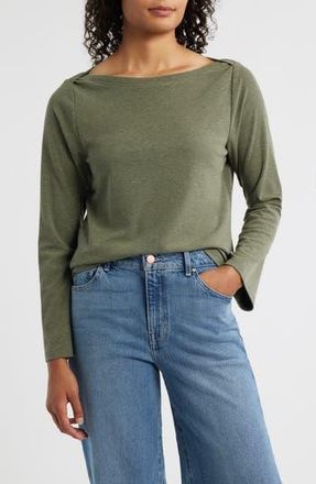 Wit & Wisdom Boat Neck Long Bell Sleeve T-Shirt in Heather Olive at Nordstrom Rack, Size X-Large
