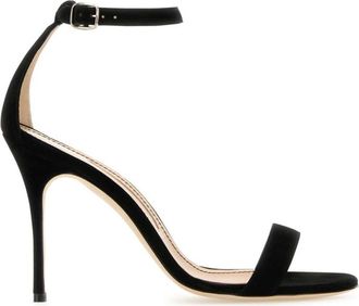 Manolo Blahnik Black Suede Ankle Strap Heels