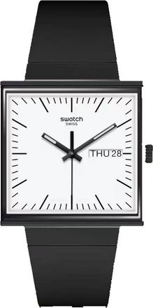 Swatch What If...Black Quartz White Dial Unisex Watch SO34B700